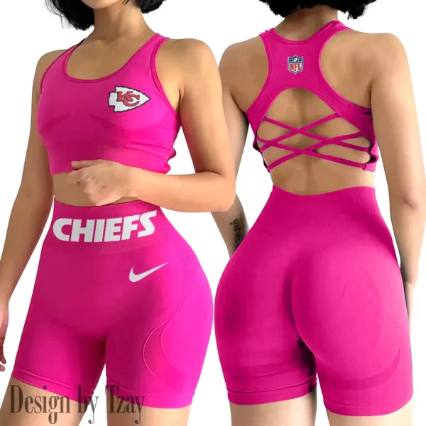 Kansas City Chiefs 2-PCS Women's Seamless Yoga Set Sexy Sport Bra High Waist Sports Shorts 2025 SPT2PWSYS048