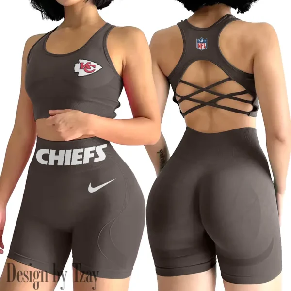Kansas City Chiefs 2-PCS Women's Seamless Yoga Set Sexy Sport Bra High Waist Sports Shorts 2025 SPT2PWSYS048 - Image 4