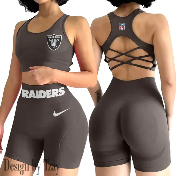 Las Vegas Raiders 2-PCS Women's Seamless Yoga Set Sexy Sport Bra High Waist Sports Shorts 2025 SPT2PWSYS049