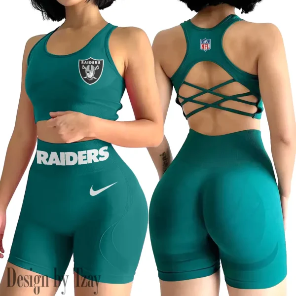 Las Vegas Raiders 2-PCS Women's Seamless Yoga Set Sexy Sport Bra High Waist Sports Shorts 2025 SPT2PWSYS049 - Image 3