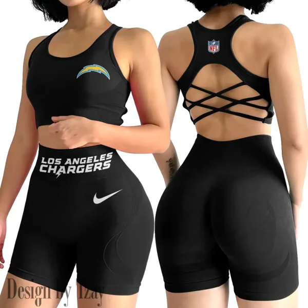 Los Angeles Chargers 2-PCS Women's Seamless Yoga Set Sexy Sport Bra High Waist Sports Shorts 2025 SPT2PWSYS050 - Image 2