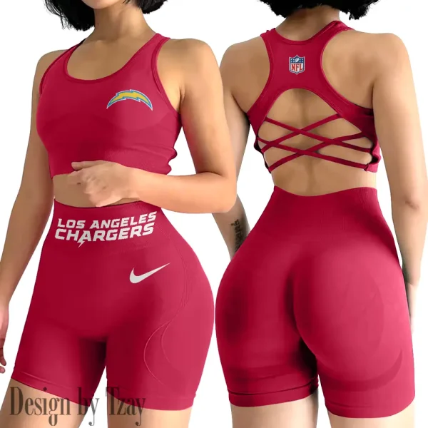 Los Angeles Chargers 2-PCS Women's Seamless Yoga Set Sexy Sport Bra High Waist Sports Shorts 2025 SPT2PWSYS050 - Image 3