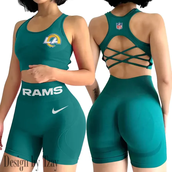 Los Angeles Rams 2-PCS Women's Seamless Yoga Set Sexy Sport Bra High Waist Sports Shorts 2025 SPT2PWSYS051