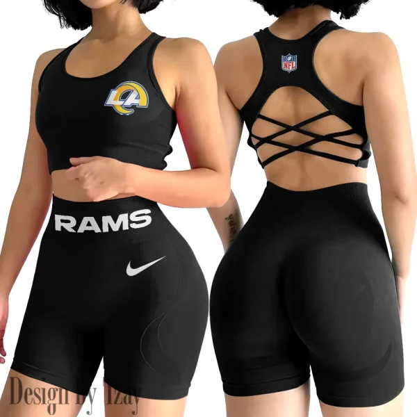 Los Angeles Rams 2-PCS Women's Seamless Yoga Set Sexy Sport Bra High Waist Sports Shorts 2025 SPT2PWSYS051 - Image 2