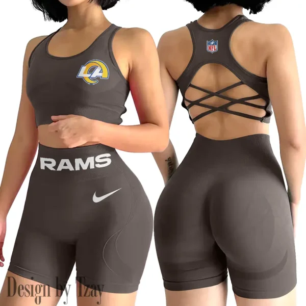 Los Angeles Rams 2-PCS Women's Seamless Yoga Set Sexy Sport Bra High Waist Sports Shorts 2025 SPT2PWSYS051 - Image 3