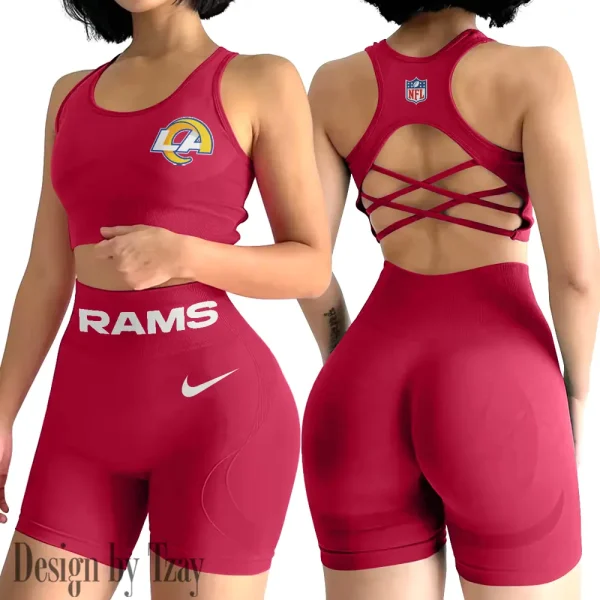 Los Angeles Rams 2-PCS Women's Seamless Yoga Set Sexy Sport Bra High Waist Sports Shorts 2025 SPT2PWSYS051 - Image 4