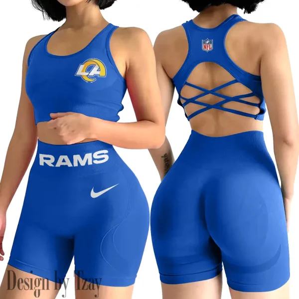 Los Angeles Rams 2-PCS Women's Seamless Yoga Set Sexy Sport Bra High Waist Sports Shorts 2025 SPT2PWSYS051 - Image 5