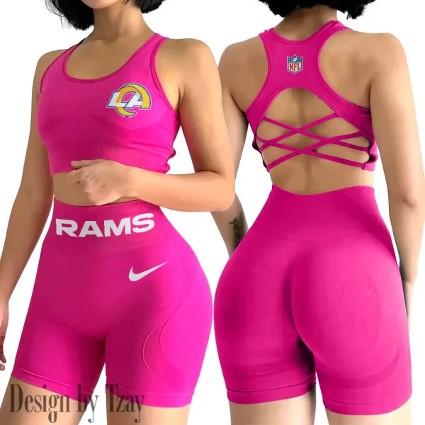 Los Angeles Rams 2-PCS Women's Seamless Yoga Set Sexy Sport Bra High Waist Sports Shorts 2025 SPT2PWSYS051 - Image 6