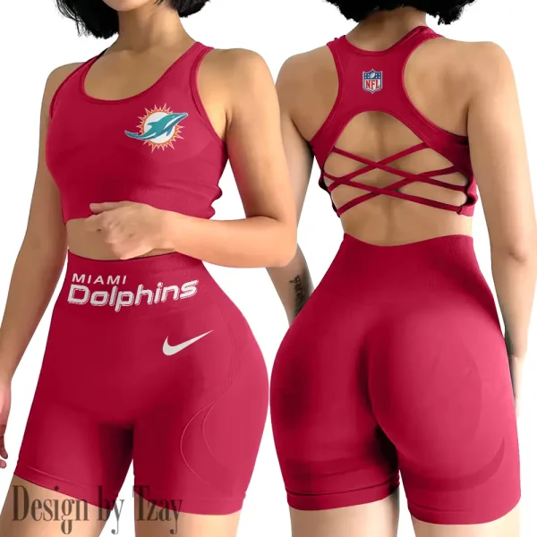Miami Dolphins 2-PCS Women's Seamless Yoga Set Sexy Sport Bra High Waist Sports Shorts 2025 SPT2PWSYS052 - Image 3