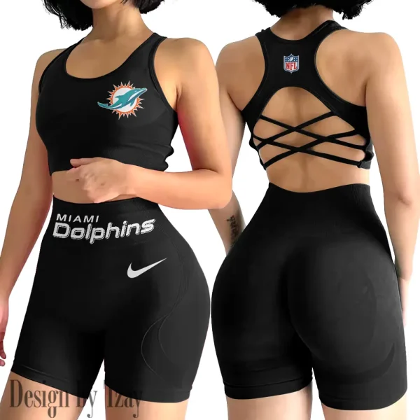 Miami Dolphins 2-PCS Women's Seamless Yoga Set Sexy Sport Bra High Waist Sports Shorts 2025 SPT2PWSYS052 - Image 4