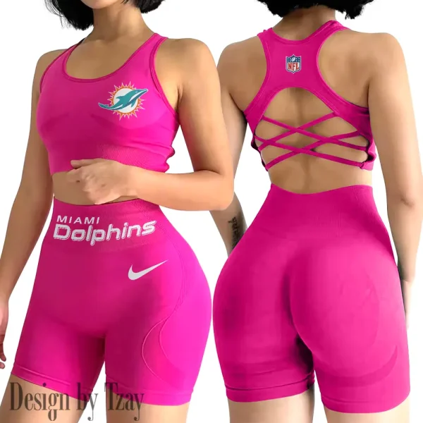 Miami Dolphins 2-PCS Women's Seamless Yoga Set Sexy Sport Bra High Waist Sports Shorts 2025 SPT2PWSYS052 - Image 6