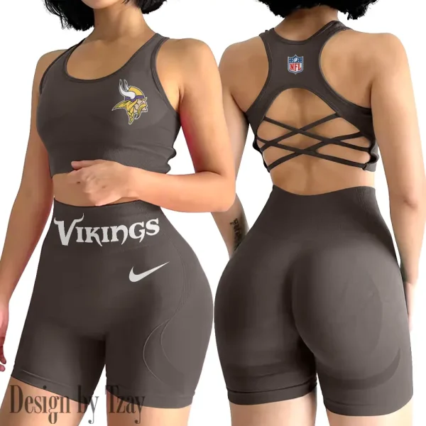 Minnesota Vikings 2-PCS Women's Seamless Yoga Set Sexy Sport Bra High Waist Sports Shorts 2025 SPT2PWSYS053 - Image 5