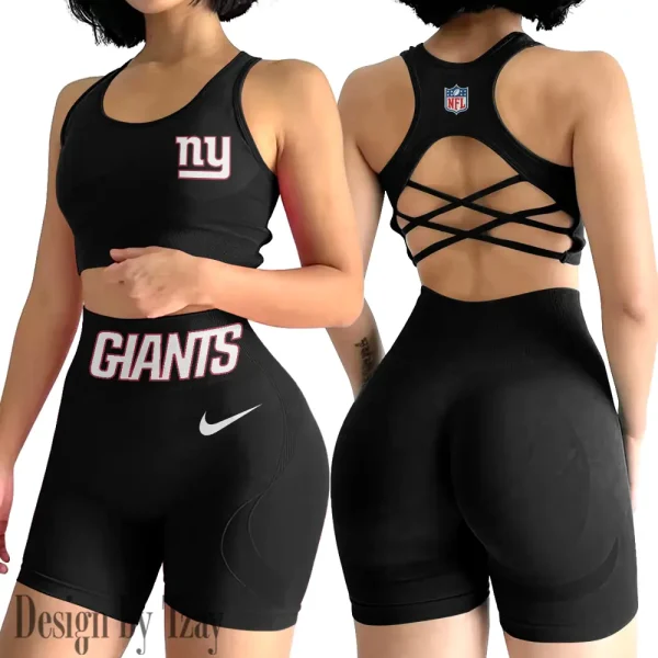 New York Giants 2-PCS Women's Seamless Yoga Set Sexy Sport Bra High Waist Sports Shorts 2025 SPT2PWSYS056 - Image 3