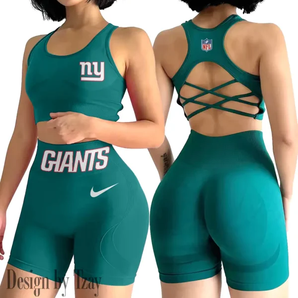New York Giants 2-PCS Women's Seamless Yoga Set Sexy Sport Bra High Waist Sports Shorts 2025 SPT2PWSYS056 - Image 4