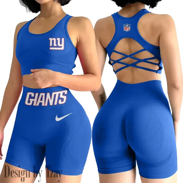 New York Giants 2-PCS Women's Seamless Yoga Set Sexy Sport Bra High Waist Sports Shorts 2025 SPT2PWSYS056 - Image 5