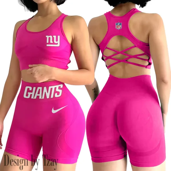 New York Giants 2-PCS Women's Seamless Yoga Set Sexy Sport Bra High Waist Sports Shorts 2025 SPT2PWSYS056 - Image 6
