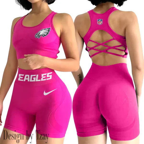 Philadelphia Eagles 2-PCS Women's Seamless Yoga Set Sexy Sport Bra High Waist Sports Shorts 2025 SPT2PWSYS058
