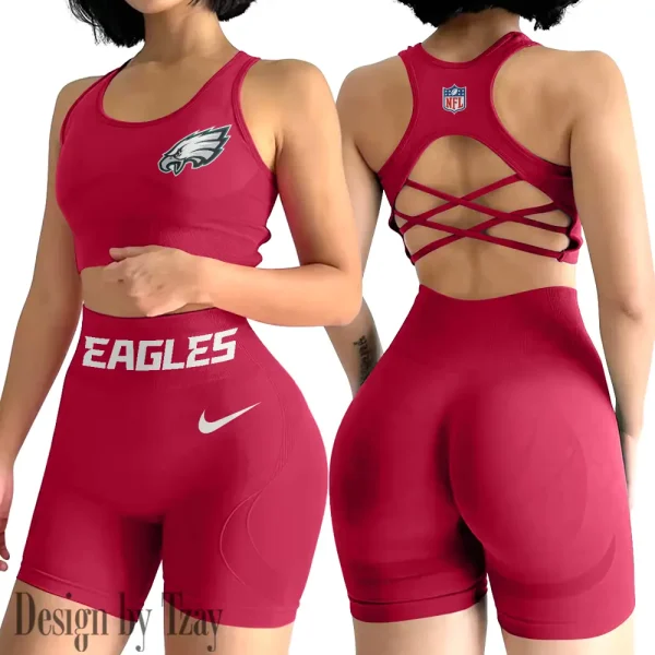 Philadelphia Eagles 2-PCS Women's Seamless Yoga Set Sexy Sport Bra High Waist Sports Shorts 2025 SPT2PWSYS058 - Image 2