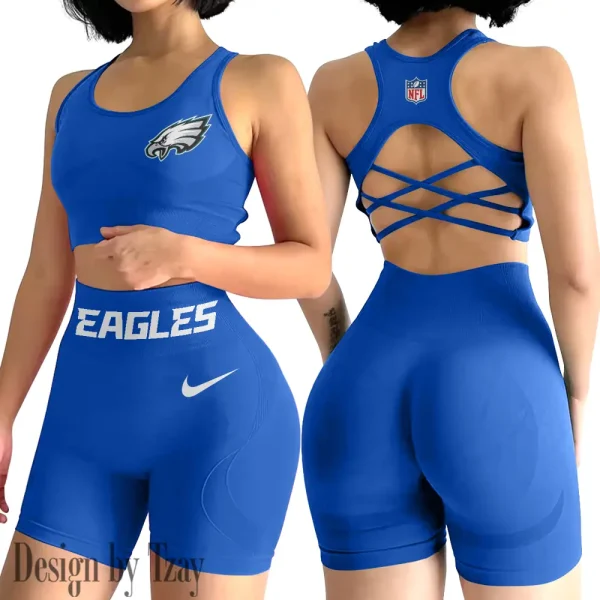 Philadelphia Eagles 2-PCS Women's Seamless Yoga Set Sexy Sport Bra High Waist Sports Shorts 2025 SPT2PWSYS058 - Image 3