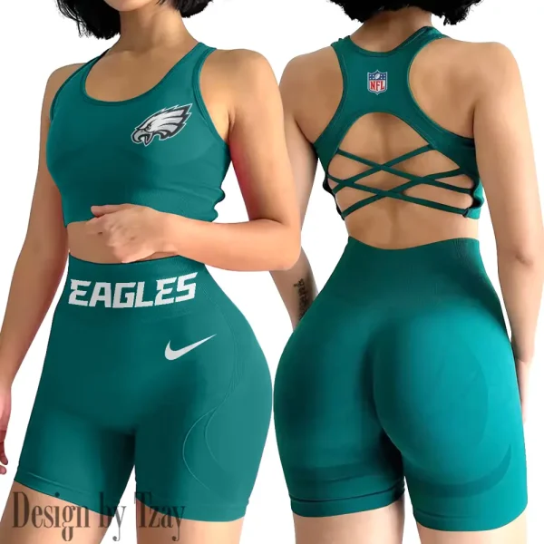 Philadelphia Eagles 2-PCS Women's Seamless Yoga Set Sexy Sport Bra High Waist Sports Shorts 2025 SPT2PWSYS058 - Image 4