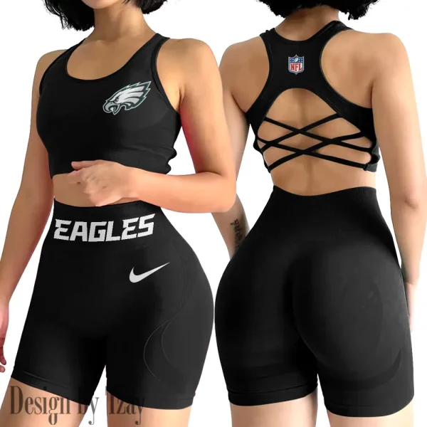 Philadelphia Eagles 2-PCS Women's Seamless Yoga Set Sexy Sport Bra High Waist Sports Shorts 2025 SPT2PWSYS058 - Image 5