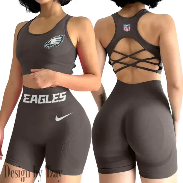 Philadelphia Eagles 2-PCS Women's Seamless Yoga Set Sexy Sport Bra High Waist Sports Shorts 2025 SPT2PWSYS058 - Image 6