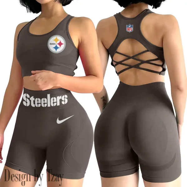 Pittsburgh Steelers 2-PCS Women's Seamless Yoga Set Sexy Sport Bra High Waist Sports Shorts 2025 SPT2PWSYS059