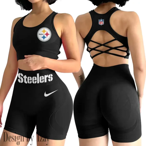 Pittsburgh Steelers 2-PCS Women's Seamless Yoga Set Sexy Sport Bra High Waist Sports Shorts 2025 SPT2PWSYS059 - Image 2
