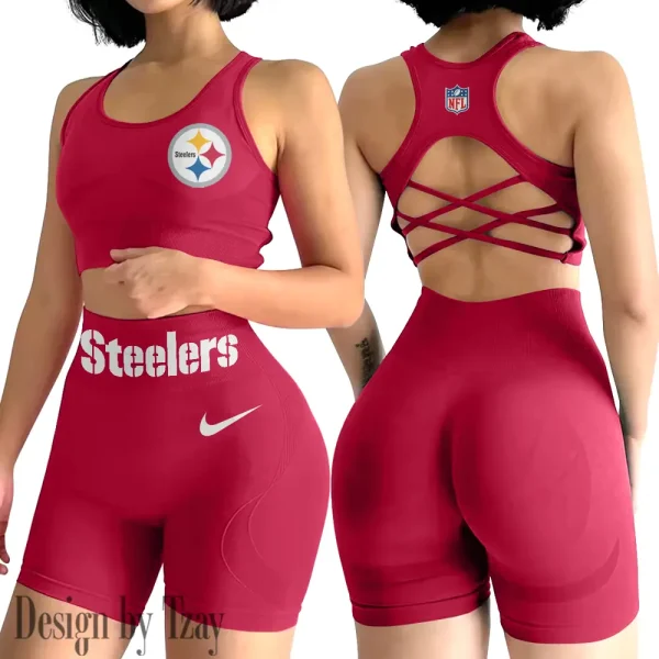Pittsburgh Steelers 2-PCS Women's Seamless Yoga Set Sexy Sport Bra High Waist Sports Shorts 2025 SPT2PWSYS059 - Image 3