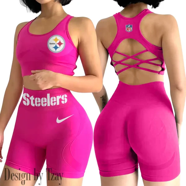 Pittsburgh Steelers 2-PCS Women's Seamless Yoga Set Sexy Sport Bra High Waist Sports Shorts 2025 SPT2PWSYS059 - Image 4
