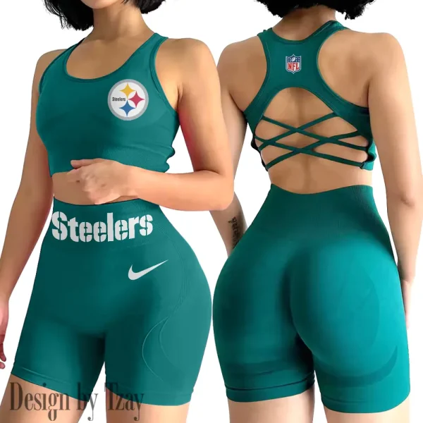 Pittsburgh Steelers 2-PCS Women's Seamless Yoga Set Sexy Sport Bra High Waist Sports Shorts 2025 SPT2PWSYS059 - Image 5
