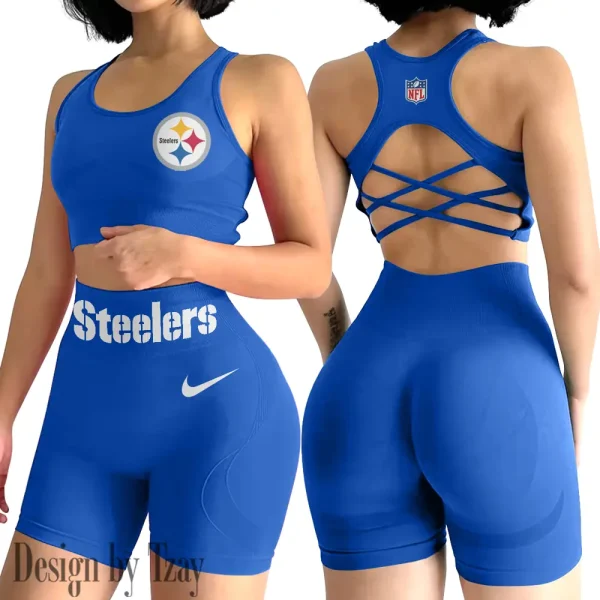 Pittsburgh Steelers 2-PCS Women's Seamless Yoga Set Sexy Sport Bra High Waist Sports Shorts 2025 SPT2PWSYS059 - Image 6