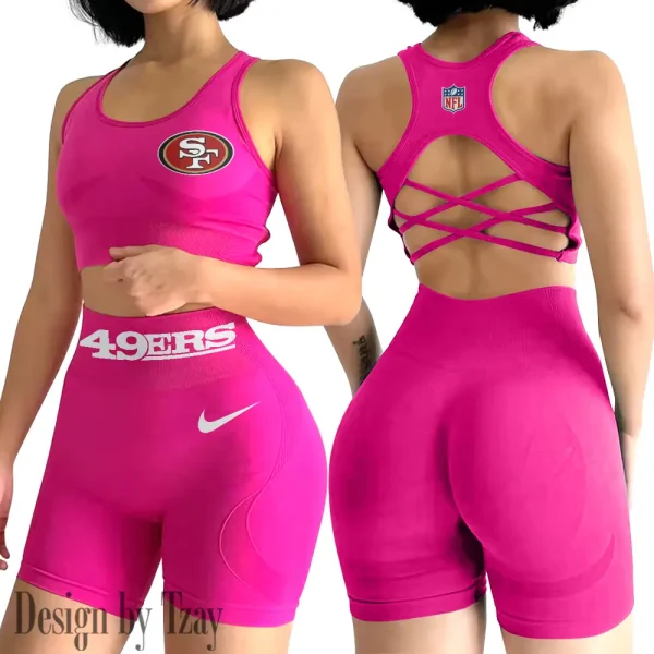 San Francisco 49ers 2-PCS Women's Seamless Yoga Set Sexy Sport Bra High Waist Sports Shorts 2025 SPT2PWSYS060 - Image 4