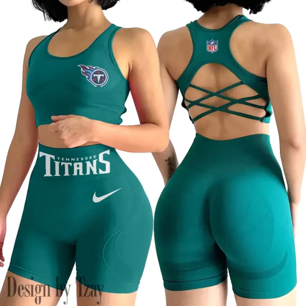 Tennessee Titans 2-PCS Women's Seamless Yoga Set Sexy Sport Bra High Waist Sports Shorts 2025 SPT2PWSYS063 - Image 2