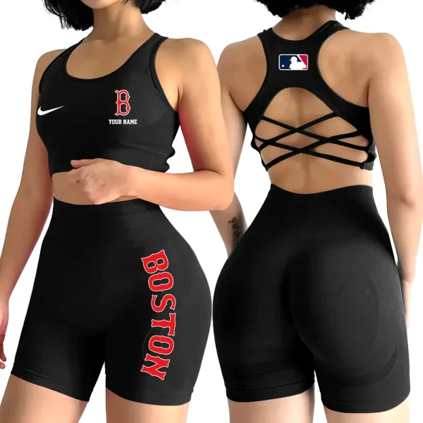 Boston Red Sox MLB 2-PCS Women's Seamless Yoga Set Sexy Sport Bra High Waist Sports Shorts 2025 SPT2PWSYS068