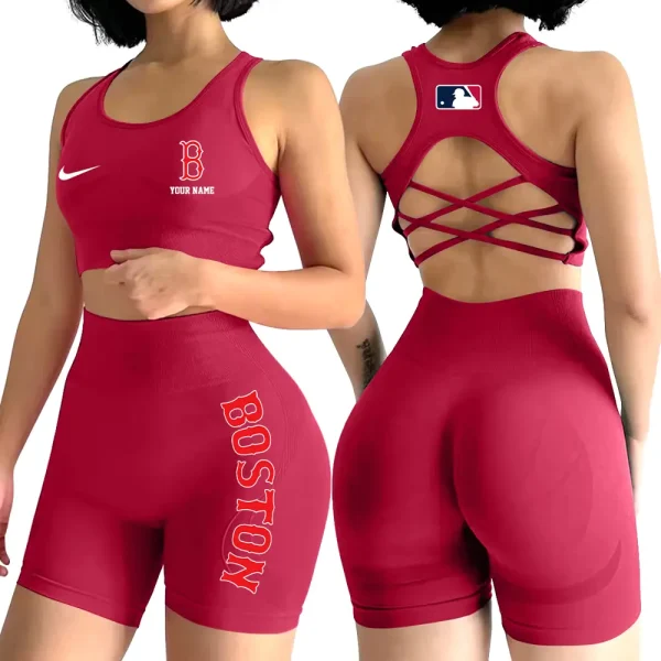 Boston Red Sox MLB 2-PCS Women's Seamless Yoga Set Sexy Sport Bra High Waist Sports Shorts 2025 SPT2PWSYS068 - Image 4