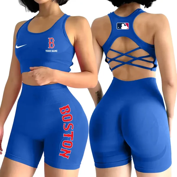 Boston Red Sox MLB 2-PCS Women's Seamless Yoga Set Sexy Sport Bra High Waist Sports Shorts 2025 SPT2PWSYS068 - Image 5