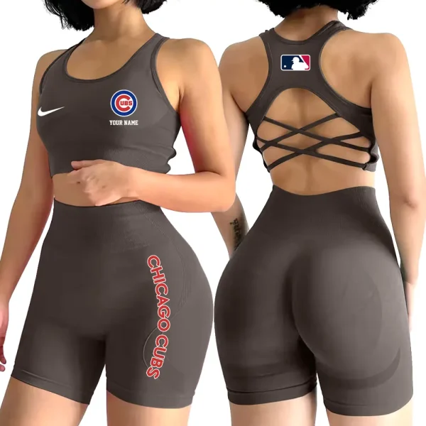 Chicago Cubs MLB 2-PCS Women's Seamless Yoga Set Sexy Sport Bra High Waist Sports Shorts 2025 SPT2PWSYS069