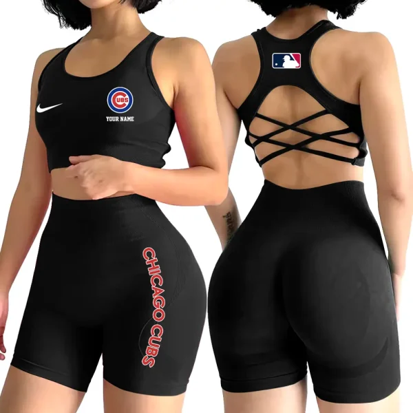 Chicago Cubs MLB 2-PCS Women's Seamless Yoga Set Sexy Sport Bra High Waist Sports Shorts 2025 SPT2PWSYS069 - Image 6