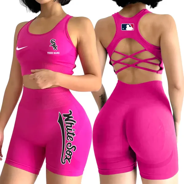 Chicago White Sox MLB 2-PCS Women's Seamless Yoga Set Sexy Sport Bra High Waist Sports Shorts 2025 SPT2PWSYS070 - Image 5