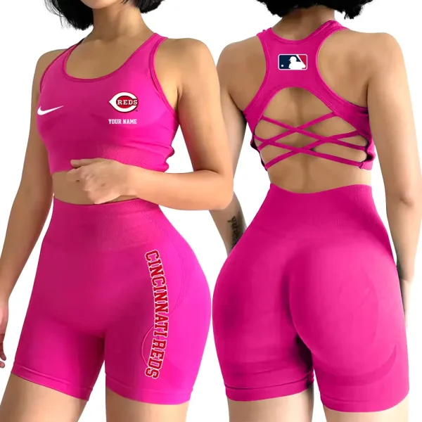 Cincinnati Reds MLB 2-PCS Women's Seamless Yoga Set Sexy Sport Bra High Waist Sports Shorts 2025 SPT2PWSYS071 - Image 4