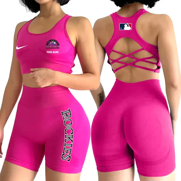 Colorado Rockies MLB 2-PCS Women's Seamless Yoga Set Sexy Sport Bra High Waist Sports Shorts 2025 SPT2PWSYS073 - Image 2