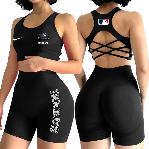 Colorado Rockies MLB 2-PCS Women's Seamless Yoga Set Sexy Sport Bra High Waist Sports Shorts 2025 SPT2PWSYS073 - Image 6