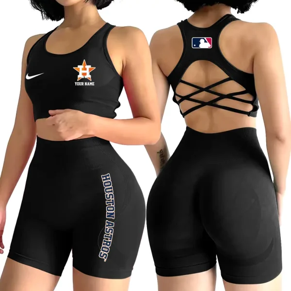Houston Astros MLB 2-PCS Women's Seamless Yoga Set Sexy Sport Bra High Waist Sports Shorts 2025 SPT2PWSYS075 - Image 6