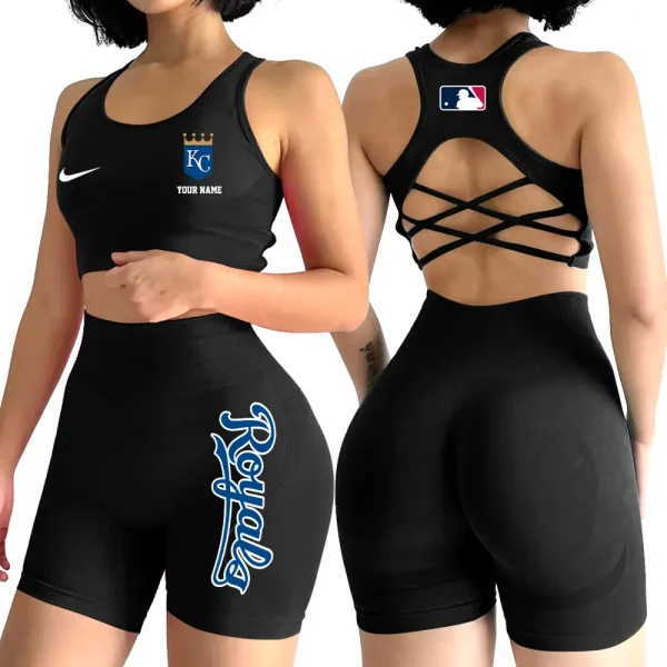 Kansas City Royals MLB 2-PCS Women's Seamless Yoga Set Sexy Sport Bra High Waist Sports Shorts 2025 SPT2PWSYS076 - Image 2