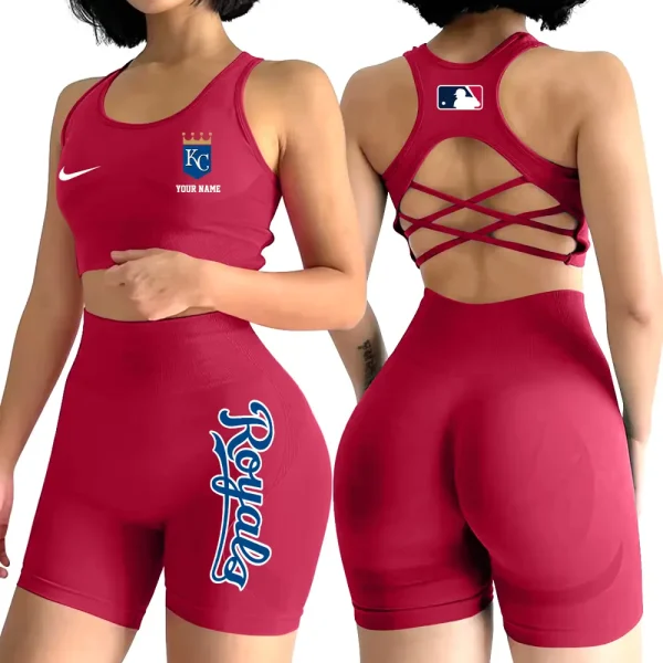 Kansas City Royals MLB 2-PCS Women's Seamless Yoga Set Sexy Sport Bra High Waist Sports Shorts 2025 SPT2PWSYS076 - Image 5
