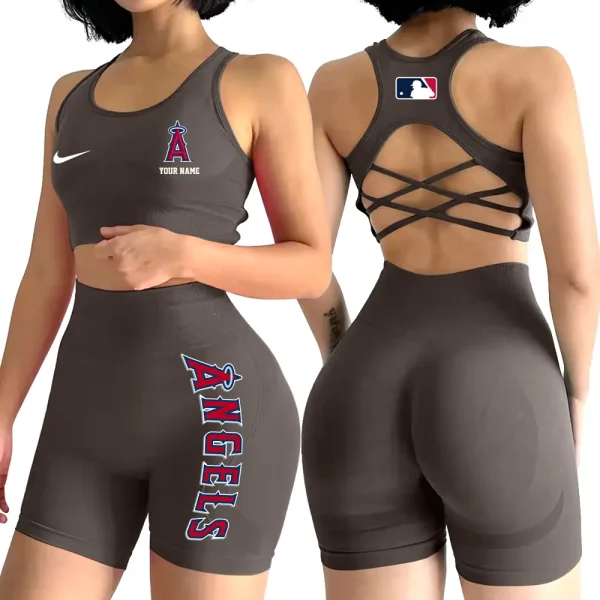 Los Angeles Angels MLB 2-PCS Women's Seamless Yoga Set Sexy Sport Bra High Waist Sports Shorts 2025 SPT2PWSYS077