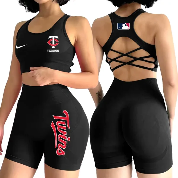 Minnesota Twins MLB 2-PCS Women's Seamless Yoga Set Sexy Sport Bra High Waist Sports Shorts 2025 SPT2PWSYS081 - Image 2