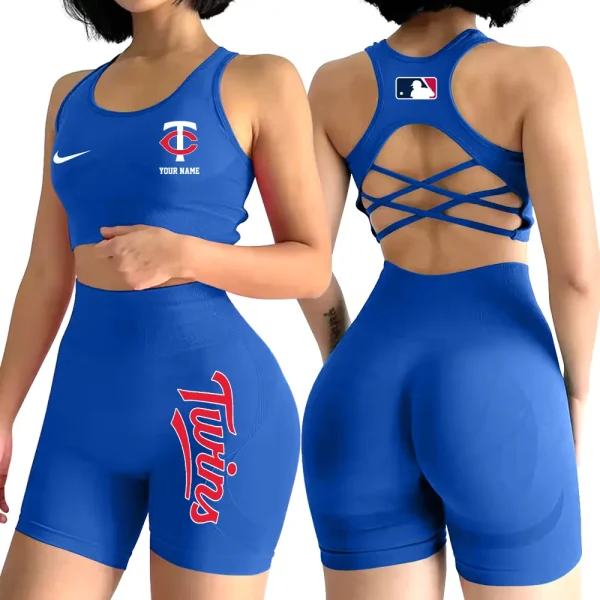 Minnesota Twins MLB 2-PCS Women's Seamless Yoga Set Sexy Sport Bra High Waist Sports Shorts 2025 SPT2PWSYS081 - Image 4