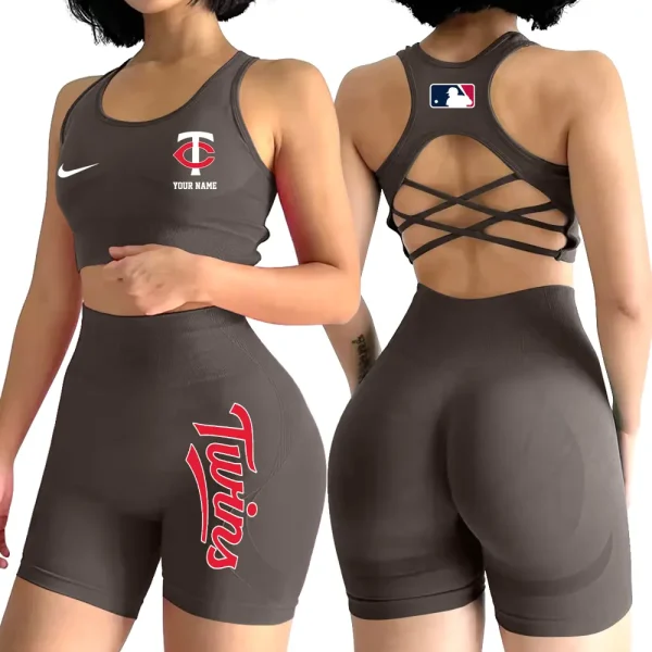 Minnesota Twins MLB 2-PCS Women's Seamless Yoga Set Sexy Sport Bra High Waist Sports Shorts 2025 SPT2PWSYS081 - Image 6